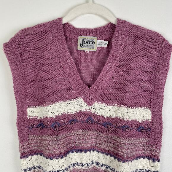 VTG 80s Expressly for Joyce Sweater Vest Striped Coquette Sleeveless Knit Preppy - Picture 14 of 14
